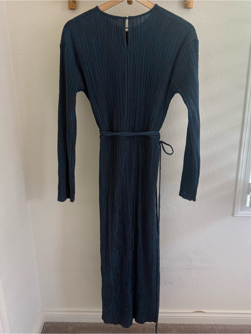 Zara Blue Long Sleeve Wrap Jacquard pleated midi Dress Size S - Picture 5 of 9